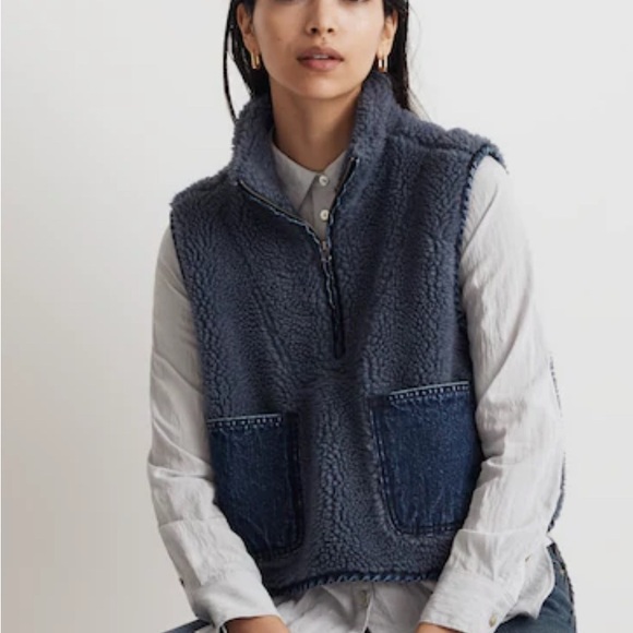 NWT Blue Shearling MADEWELL 1/2 Zip Fleece Vest XS - Picture 1 of 8